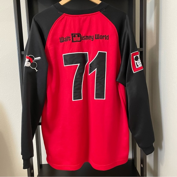 Disney World Mens Red Vintage Long Sleeve Baseball Jersey Size L - Picture 2 of 9